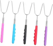 Sosoport 5Pcs Stainless Steel Extendable Roasting Sticks for BBQ Camping Grilling Heat Resistant Non Slip Handle Includes Protective Covers