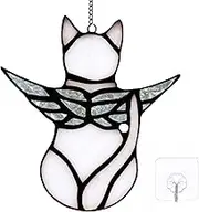 NOCLUB Angel Cat Memorial Gifts, Angel Wings White Cat Suncatcher, Stained Glass Window Hanging Decor, Cat Lovers Gifts Ornaments, Loss of Cat Sympathy Gifts