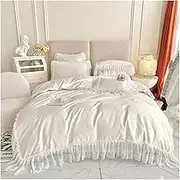 YIZUFU 4pcs Bedding Set Egyptian Cotton Bedlinen Ruffle Duvet Cover Flat Sheet Pillowcase White Lace Bed Set Compatible with Girls,Bedding