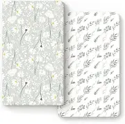 Stretchy Ultra Soft Jersey Knit Fitted Crib Sheets Set 2 Pack, Fit All Standard Crib Mattress Pads, Breathable Crib Sheet for Girls, Watercolor Daisy Flowers