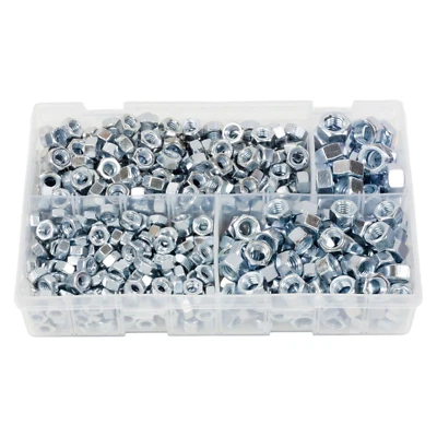 525Pcs Assorted Box of Steel Nuts UNC (1/4 - 7/16) BZP Hexagon Nut Fits Bolts