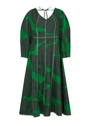 Lovebirds Moss Printed Silk Midi Dress - Black - S (UK10-12) S (UK10-12)