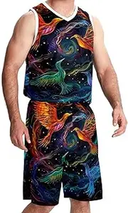 [KQNZT] Basketball Jersey and Shorts, Custom Basketball Jersey, Mens Basketball Jerseys, Colored Peacock Feather Mandala Pattern