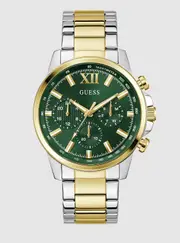 GUESS Gold Silver Green Dial Walker Watch