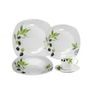 20 Pcs Porcelain Square Dinnerware Set for 4 - Fun Olive Tuscan Theme Design