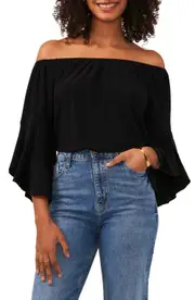 Vince Camuto Off the Shoulder Flutter Sleeve Top in Rich Black at Nordstrom, Size Small