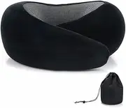 [KOKOCCBD] Travel Neck Pillow, Memory Foam Travel Pillow, 360 Degree Comfort and Breathable, Stowable U-Shaped Pillow Neck & Head Support, Portable Pillows for Airplane, Cars, Office (Black, Velcro)