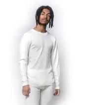 Mens Baselayers Thermals Spencers Pure Wool 200gsm Long Sleeve Top Beige