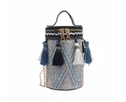 Tassels Woven Bucket Bag Fashion Mini Handbag-Blue