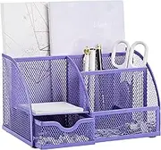 Annova Mesh Desk Organizer Office with 7 Compartments + Drawer/Desk Tidy Candy/Pen Holder/Multifunctional Organizer (Purple)