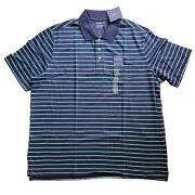 Croft Barrow Shirt Adult 2XL Blue Striped Golf Polo Easy Care Rugby Mens NEW