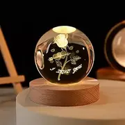 [SHGarden] 3D Galaxy Crystal Ball Night Light, 3.15in Universe Crystal Ball Lamp with Wooden Base and USB Cable, Galaxy Planet Crystal Glass Sphere Lamp for Mother's Day Valentines Day SH0087 (Rose)