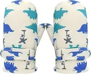 [Generic] Ski Mittens for 1 Pair Fleece Waterproof Mittens | Quick Dry Mittens for Snow or Rain Days, Dinosaur Print for School and Skiing