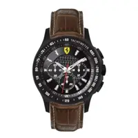 在飛比找PChome24h購物優惠-FERRARI專業賽車3眼計時男錶(黑面咖啡皮) 08300