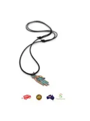 Spiritual Healing Hamsa Necklace Black Leather Adjustable Cord Choker Brass