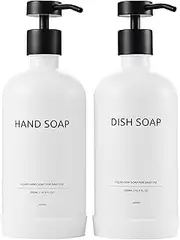 Janxin Pack of 2 Soap Dispensers, White Glass, White Pump Dispenser, 500 ml Soap Dispenser Glass, Shampoo Bottles for Filling Glass, Non-Slip Silicone Protective Underlay (Blackheads from The White
