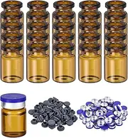 uxcell 5ml Glass Vials, 100pcs Glass Vial Small Glass Vials Empty Sample Bottle Mini Clear with Caps Seal Rubber Stopper Injection Port for Lab Injection Plants, Brown