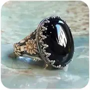 [LRGKMCWTOB] Jewelry Making Supplies Turkish Handmade Ottoman 925 Sterling Silver Black Onyx Stone Ring for Men Women Vintage Style Gemstone Hand Carved Black Agate Gem Silver Ring