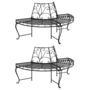 Half Round Tree Bench 2 Pcs 160cm Weather Resistant Steel Outdoor Seat Furniture