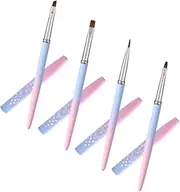 WOONEKY 4pcs Nail Art Brush Nail Gel Coloring Tools for Home Salon Use Includes Flat and Detail Brushes