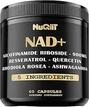 NAD+ Supplement with Nicotinamide Riboside 900mg, Resveratrol, Quercetin, Turmeric, Rhodiola Rosea - Cellular Energy & Repair, Vitality, Healthy Aging - 60 Count