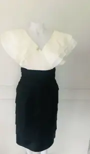 NWT Tadashi Woman's Dress Black Ivory Ruffles ~ Sz 10 ~ One of the KIND ~