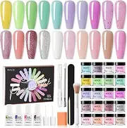 NOCIS 20 Colors Nail Dipping Po er Set Nail Art Dip Po er Starter Kit Fast-Drying No/LED Nail Lamp Needed with Base Top Coat Activator Brush Saver for Home DIY S n Nail Art