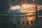 Silhouette of Golden Gate Bridge Sun Francisco Art Wall Decor - POSTER 20x30