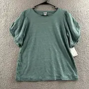 Chicos Womens Top Teal Size 1 Flutter Sleeve Knit Top 100% Linen