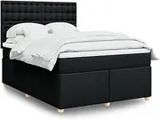 vidalXL Box Spring Bed with Mattress & LED Lights - Black Fabric Queen Bed Set