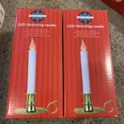 2- December Home LED Flickering Candle - Gold Battery - Auto Timer - 9" NEW