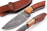 Handmade Camping Knife Hand Forged Damascus steel Fixed Blade Knife for Hunting, Skinning Outdoor Camping Bushcraft Knife with Leather Sheath (HK-106)
