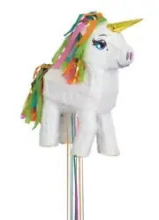 White Unicorn Pull String Pinata Pk 1