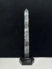 2.2LB Natural clear crystal obelisk quartz tower point healing decor+stand