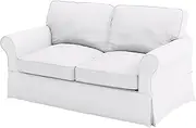 The Cotton Sofa Cover Only Fits Pottery Barn PB Comfort Loveseat Roll Arm Sofa (Width: 64", Not 84"). A Durable Slipcover Replacement (2 Seat White, Box Edge)