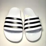 NWT Adidas Adilette Aqua Mens Slides White w Black Stripes Unisex Size 6 Sandals