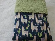 Lamas & Cactus Blue Cotton Front Green Fleece Back Baby Blanket Handmade