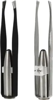 2Pcs Eyebrow Tweezers with LED Light, Stainless Steel Eyebrow Pliers for Facial