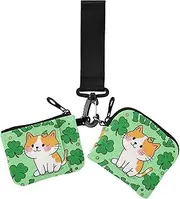 [miaozhen] St. Patrick's Day Cartoon Cute Brown Cat Women's Dual Wallets Busniess Card Cases Thin Flat Identity Card Protector with Wristle Strap for Girls 2 Packs porta tarjetas de crédito, St. Patrick's Day