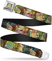 [Buckle-Down] Seatbelt Belt - Minion Peace Period Poses PEACE-BOO YA! Psychedelic - 1.0" Wide - 20-36 Inches in Length