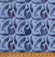 Cotton Peacocks Feathers Plumes Feathered Blue Fabric Print by the Yard D580.53
