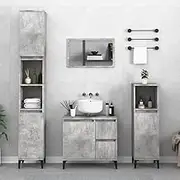2 Piece Bathroom Furniture Set Concrete Grey Engineered Wood Vanity with Metal Legs and Mirror, Modern Floating Sink Cabinet Combination for Functional Bathrooms