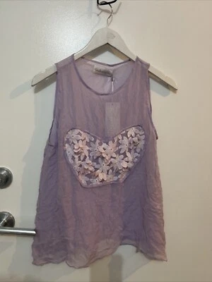 SHAKUHACHI NEW ROMANTICS CHIFFON TANK TOP MAUVE BNWT Sz 8 SILK (E30