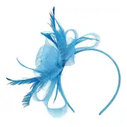 Veil Fascinator Tea Party Headband Mesh Feathers Headwear with Clip for Women Wedding Lake Blue