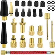 JZK Bicycle Valve Adapter Kit, SV AV DV Bike Presta Valve Adapter Converter Set, Bicycle Inflator Valve Plug, Ball Pump Needle, Bicycle Air Pump Adapter and Tyre Valve Caps