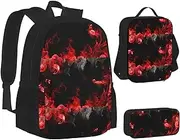 [ERCgad] Red Black White Abstract Print Canvas 3-In-1 School Bags Set Backpack Lunch Bag Pencil Case Combo For Men Women, Black, One Size