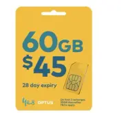 Optus Prepaid $35 Starter SIM Card 60GB Data Unlimited Voice Call SMS 5G Mobile