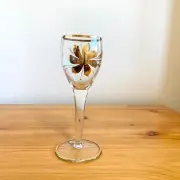 Vintage 70s Crystal Glass Stemware Gilded Gold Floral Barware Drinkware Cordial