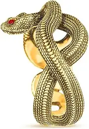 [HAIXIAN] Unisex Gold Wrap Snake Ring,Retro14K Yellow Gold Plated Punk Gothic Cocktail Party Cool Snake Ring for Men Women