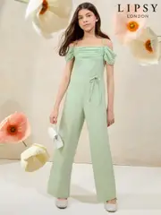 Lipsy Mint Green Bardot Occasion Jumpsuit (10-16yrs) (AP0877) | $81 - $95